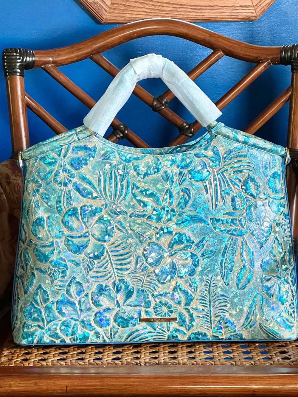 💙🩵 NWOT Brahmin Blue Serenity Sonic Large Elaine Dazzling Hologram Handbag🩵💙 - Picture 1 of 16